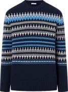 Knowledge Cotton Apparel Men's Knitted Pattern Crew Neck  Blue Stripe