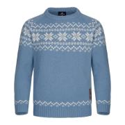 Gridarmor Kids' Snøkrystall Round Neck Ullgenser Light Blue/White