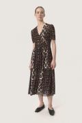 Soaked in Luxury Slaldora Nora Dress Kvinde Leopard Pattern Midi Kjole...