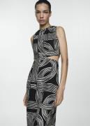 MANGO Printed Dress With Openings Kvinde Black Midi Kjoler Str L - hos...