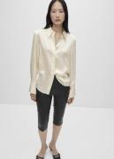 MANGO 100% Silk Satin Shirt Kvinde Natural White Skjorter Str L - Silk...