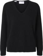 Selected Femme Slflulu NEW LS Wool Knit Vneck B Noos Kvinde Sort Sweat...