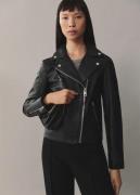 MANGO Leather Biker Jacket Kvinde Black Overgangsjakker Slim Fit Str X...