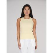 A-VIEW Rib Knit Tank top Kvinde Pale Yellow Tanktoppe Tight Fit Str XS...