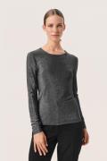 Soaked in Luxury Slskylara Round Neck LS Kvinde Silver Langærmede T-sh...