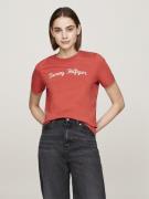 Tommy Hilfiger REG Script CNK SS Kvinde Terra Red Kortærmede T-shirts ...