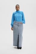 Gestuz Siwgz HW Long Skirt Kvinde Light Blue Washed Maxi Nederdele Str...