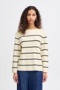 ICHI Ihboston LS6 Kvinde Almond Milk Black Stripe Sweaters Loose Fit S...