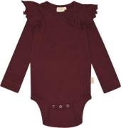 PETIT PIAO Body L/S Modal Frill Str 80 cm - Dark Cherry Langærmede Bod...