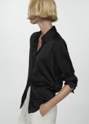 MANGO Satin Finish Flowy Shirt Kvinde Black Skjorter Str L - hos Magas...