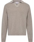 Filippa K Ribbed Polo Shirt Mand Beige/whit Sweaters Str L - hos Magas...