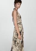 MANGO Pleated Animal Print Dress Kvinde Light Beige Maxi Kjoler Str L ...