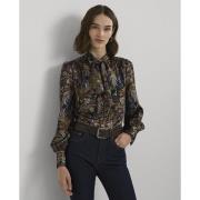 Lauren Ralph Lauren Paisley Satin Charmeuse Tieneck Blouse Kvinde Navy...