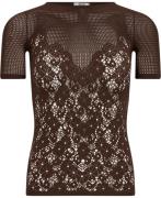 Wolford Flower Lace Top Short Sleeves Kvinde Umber Kortærmede T-shirts...