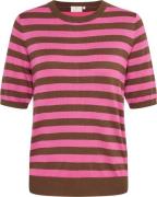 Kaffe Kamilo Short Sleeve Knit Kvinde Soft Silt/shoking Pink Stripe Ko...