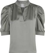 Neo Noir Roella Heavy Sateen Blouse Kvinde Smoke Green Kortærmede Blus...