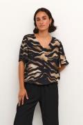 Kaffe Kalaila Blouse Kvinde Black/brown Tiger Print Kortærmede Bluser ...