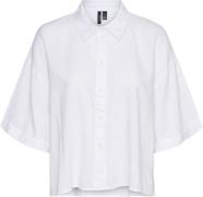 Vero Moda Vmlinn Linen 2/4 Short Shirt WVN NO Kvinde Snow White Kortær...