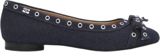 Ganni Eyelets Bow Ballerina Denim Kvinde Dark Navy Ballerinaer Str 40 ...