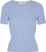 A-VIEW Rib Knit Short Sleeve top Kvinde Light Blue Kortærmet Strik Tig...