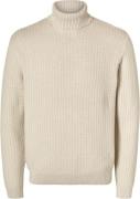 Selected Homme Slhzig LS Knit Structure Roll Neck Mand Oatmeal Turtlen...