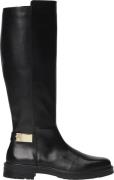 Tommy Hilfiger TH Logo Leather Long Boot Kvinde Black Langskaftede Stø...