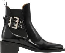 Ganni Chunky Buckle Chelsea Boot Naplack Kvinde Black Cowboy & Biker S...