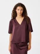 Neo Noir Largo Heavy Sateen Blouse Kvinde Burgundy Langærmede Bluser S...