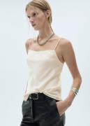 MANGO Satin top With Thin Straps Kvinde Natural White Langærmede Bluse...