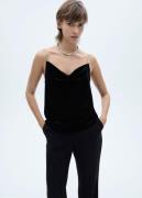 MANGO Velvet top With Rhinestone Straps Kvinde Black Langærmede Bluser...