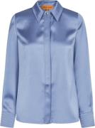 Stine Goya Collared Fitted Shirt, 2261 Satin Kvinde Infinity Blue Lang...