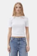 Ganni Soft Cotton Rib Short Sleeve Tshir Kvinde Bright White Kortærmed...