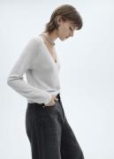 MANGO Vneck Lurex Sweater Kvinde Silver Sweaters Str S - hos Magasin