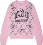 Ganni Graphic Wool Mix Bow Crewneck Kvinde Mauve Chalk Sweaters Str M ...