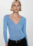 MANGO Vneck Lurex Sweater Kvinde Lt-pastel Blue Sweaters Str L - hos M...