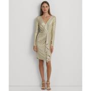 Lauren Ralph Lauren Metallic Knit Surplice Cocktail Dress Kvinde Beige...