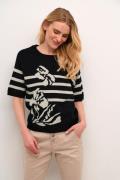 Cream Crdela Knit Blouse Kvinde Pitch Black Scroll Stripe Kortærmet St...