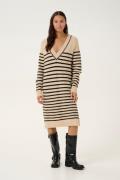 Kaffe Kajuno Knit Dress Kvinde Feather Gray Mel/ Black Stripe Midi Kjo...