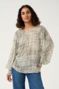 Kaffe Katrinike Blouse Kvinde Grey Texture Check Langærmede Bluser Str...