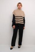 Cream Crstari Knit Slipover Kvinde Beige Black Stripe Strikveste Str S...