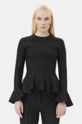 Ganni Compact Stripe Jersey Peplum Blouse Kvinde Black Langærmede Blus...