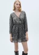 MANGO Animalprint Ruffled Dress Kvinde Black Korte Kjoler Str S - hos ...