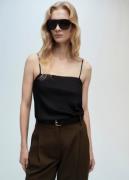 MANGO Satin top With Thin Straps Kvinde Black Langærmede Bluser Str L ...