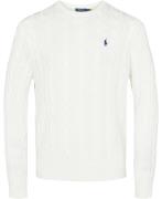 Polo Ralph Lauren Cableknit Cotton Sweater Mand Hvid Sweaters Str L - ...