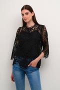 Cream Crlhilla Lace Blouse Kvinde Pitch Black Kortærmede Bluser Str 40...