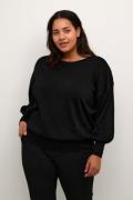 Kaffe Curve Kcregitta Knit Pullover Kvinde Black Deep Langærmede Bluse...