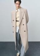 MANGO Doublebreasted Virgin Wool Coat Kvinde Lt Pastel Grey Overgangsj...