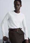 MANGO Thin Roundneck T-shirt Kvinde White Langærmede T-shirts Str L - ...