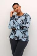 Kaffe Curve Kcluma Blouse Kvinde Grey/blue Graphic Cloud Langærmede Bl...