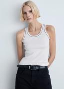 MANGO Ribbed top With Contrasting Trim Kvinde Light Beige Langærmede B...